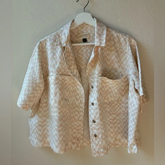 EUC Universal Thread Oversized Linen Blend Cropped Button Up in Cream (Size:S) - Picture 2 of 10